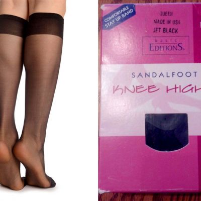 Lot 60 Pairs Basic Editions Sandalfoot Stay ups Knee Highs Black Queen One Size